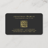 Gold Text Name Script Premium Linen Black Luxe Visitekaartje (Achterkant)