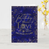 Gold Text Night Belated Birthday Brother-In-Law Kaart (Gele Bloem)