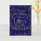 Gold Text Night Belated Birthday Brother Kaart (Gele Bloem)