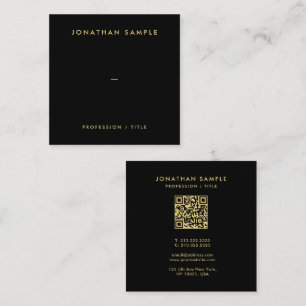 Gold Text QR Code Elegant Zwart Sjabloon Premium Vierkante Visitekaartje