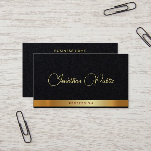 Gold Text Typography Name Luxury Premium Thick Visitekaartje (Voorkant / Achterkant in situ)
