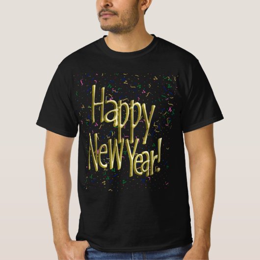 Gold Text w/Confetti - Happy New Year T-shirt (Voorkant)