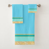 Gold Texture met Aqua en Turquoise Stripes Bad Handdoek (Insitu)