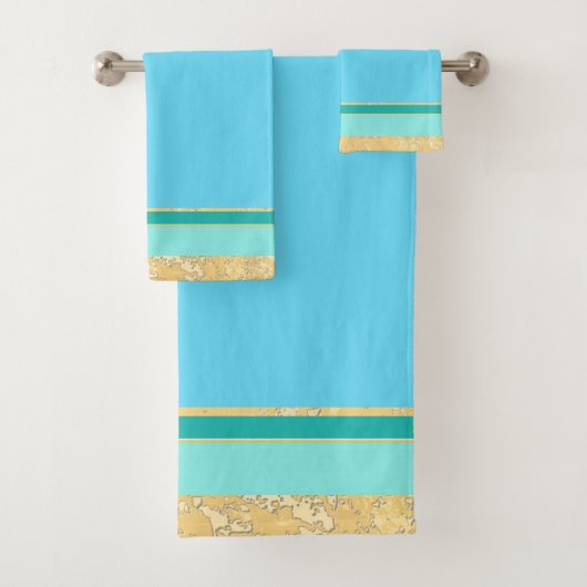 Gold Texture met Aqua en Turquoise Stripes Bad Handdoek (Insitu)