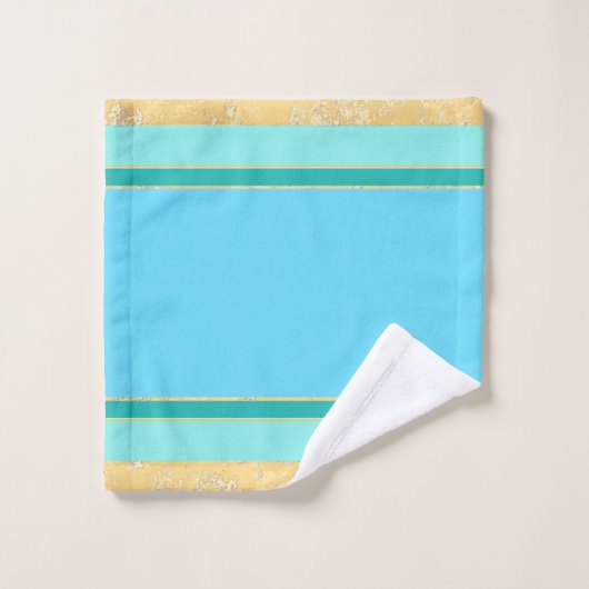 Gold Texture met Aqua en Turquoise Stripes Bad Handdoek (Wasdoekje)