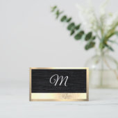 Gold Texture | Velvet Black met Monogram Business Visitekaartje (Staand voorkant)