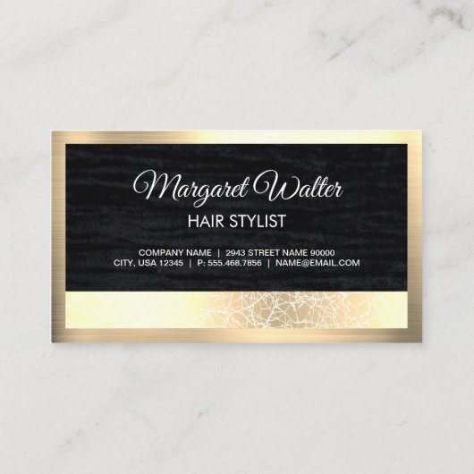 Gold Texture | Velvet Black met Monogram Business Visitekaartje (Achterkant)