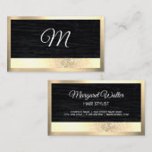 Gold Texture | Velvet Black met Monogram Business Visitekaartje (Voorkant / Achterkant)