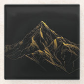 Gold textured abstract mountain lineart glazen onderzetter (Voorkant)