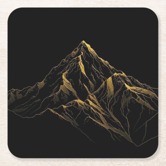Gold textured abstract mountain lineart kartonnen onderzetters (Voorkant)
