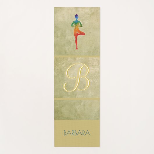 Gold Textured Custom Monogram Name Tree Pose Yogamat (Voorkant)