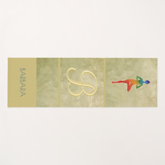 Gold Textured Custom Monogram Name Tree Pose Yogamat (Voorkant (horizontaal))