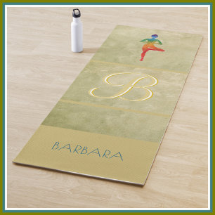 Gold Textured Custom Monogram Name Tree Pose Yogamat