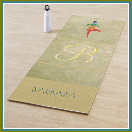 Gold Textured Custom Monogram Name Tree Pose Yogamat