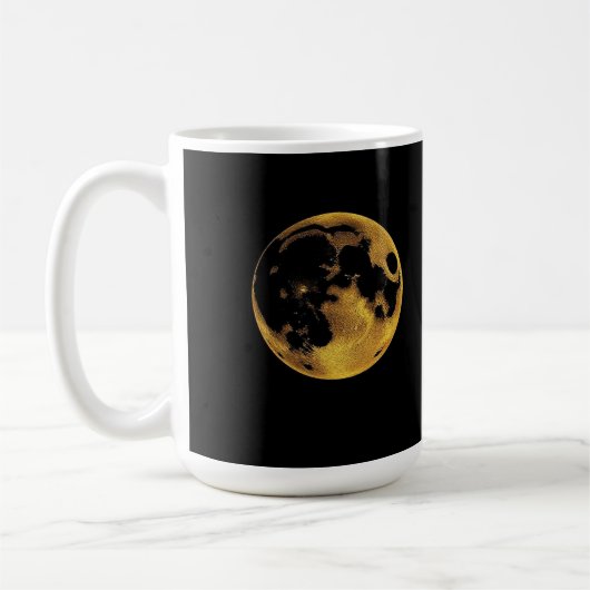 Gold textured moon on dark black koffiemok (Links)