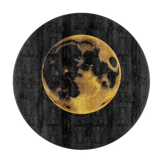 Gold textured moon on dark black snijplank (Voorkant)