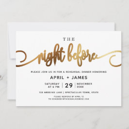 Gold The Night before Rehearal Dinner Invitation Kaart