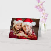 Gold Thin Line Merry-kerstfamilie foto Folie Feestdagenkaart (Orchidee)