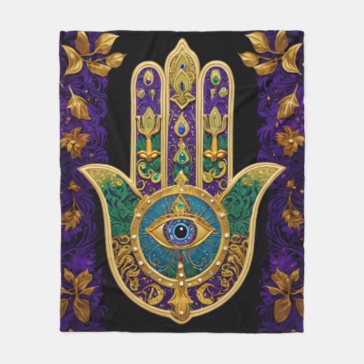 Gold Third Eye Hamsa Fleece Deken (Voorkant)
