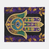 Gold Third Eye Hamsa Fleece Deken (Voorkant (Horizontaal))
