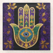  Gold Third Eye Hamsa Glazen Onderzetter (Voorkant)