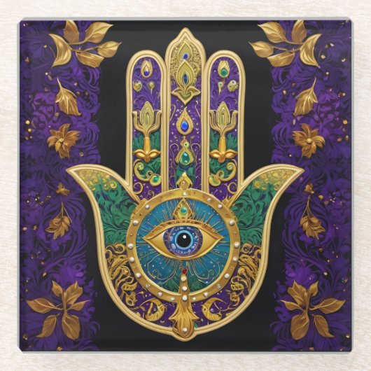  Gold Third Eye Hamsa Glazen Onderzetter (Voorkant)