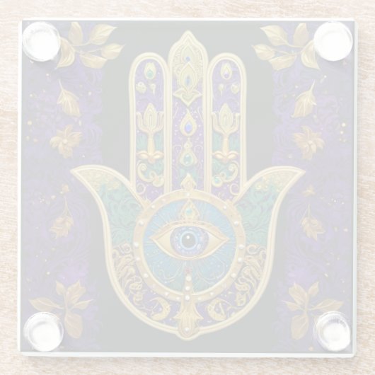  Gold Third Eye Hamsa Glazen Onderzetter (Achterkant)