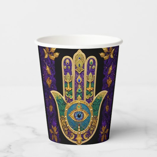 Gold Third Eye Hamsa Papieren Bekers (Achterkant)