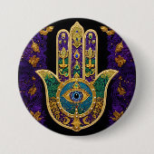 Gold Third Eye Hamsa Ronde Button 7,6 Cm (Voorkant)