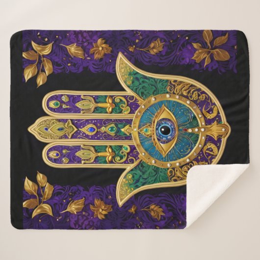 Gold Third Eye Hamsa Sherpa Deken (Voorkant (horizontaal))