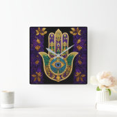 Gold Third Eye Hamsa Vierkante Klok (Huis)