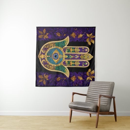 Gold Third Eye Hamsa Wandkleed (In Situ (horizontaal))