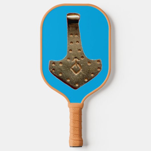 Gold Thor Hammer blauw tan pickleball paddle (Voorkant)