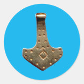 Gold Thor Hammer blauwe, kleine ronde stickers (Voorkant)