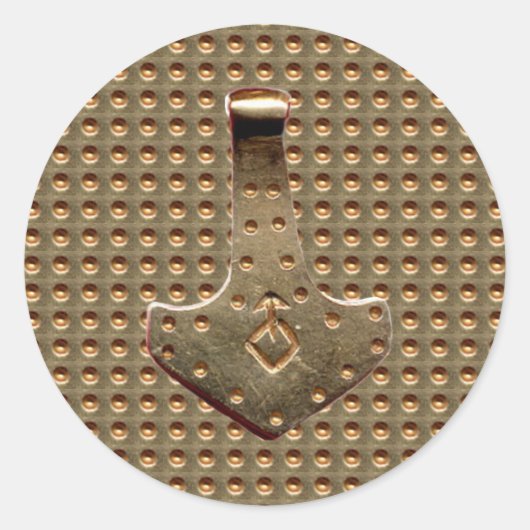 Gold Thor Hammer Gold Indent grote ronde stickers (Voorkant)