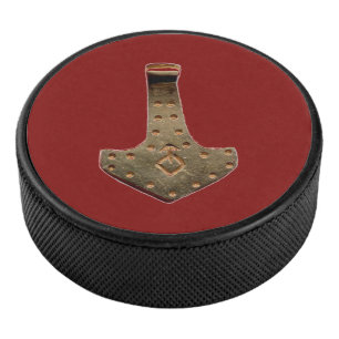 Gold Thor Hammer rode hockeypuck Hockey Puck