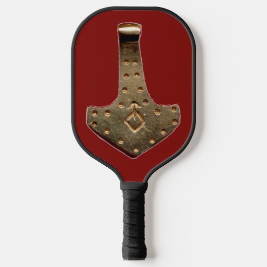 Gold Thor Hammer rode zwarte pickleball paddle (Voorkant)