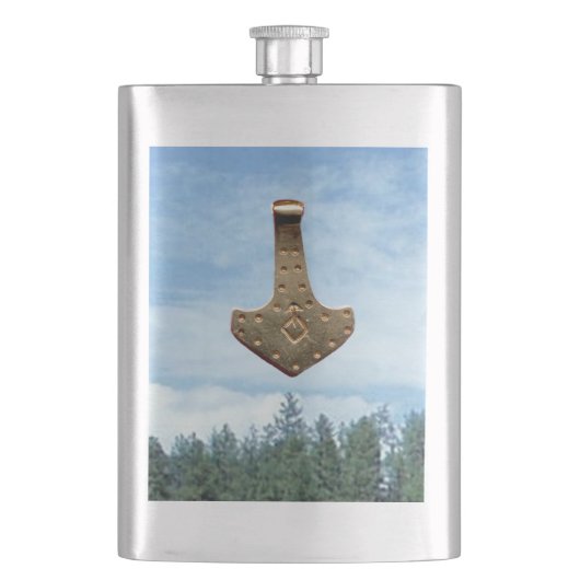 Gold Thor Hammer trees stainless steel flask Flacon (Voorkant)