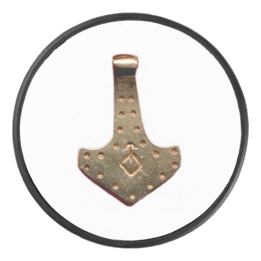 Gold Thor Hammer witte hockeypuck Hockey Puck (Voorkant)