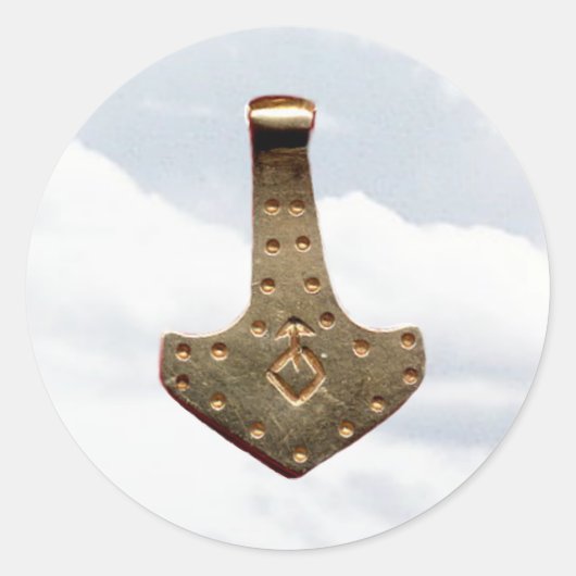 Gold Thor Hammer wolken grote ronde stickers (Voorkant)
