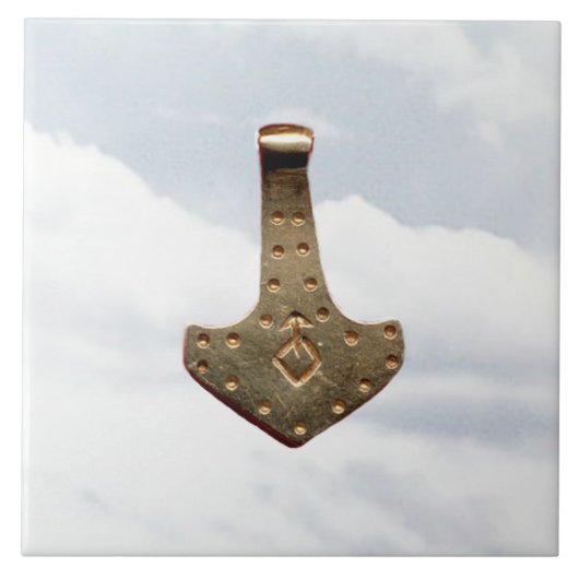 Gold Thor Hammer wolken grote tegel Tegeltje (Voorkant)