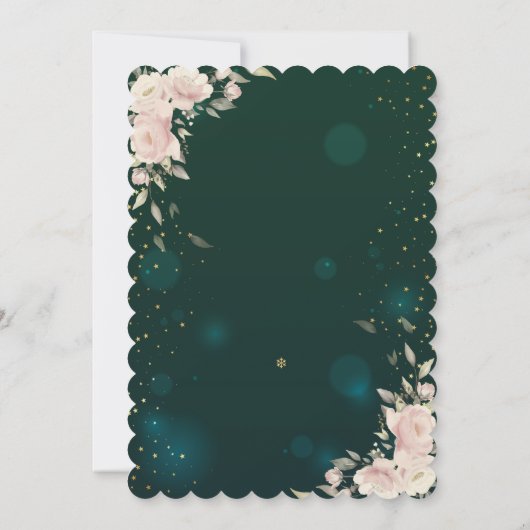 Gold Tiara, Boho Flowers Green Quinceañera Kaart (Achterkant)
