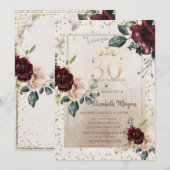 Gold Tiara,Burgundy Flowers  30th Birthday Kaart (Voorkant / Achterkant)