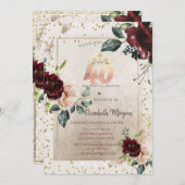 Gold Tiara,Burgundy Flowers  40th Birthday Kaart (Voorkant / Achterkant)