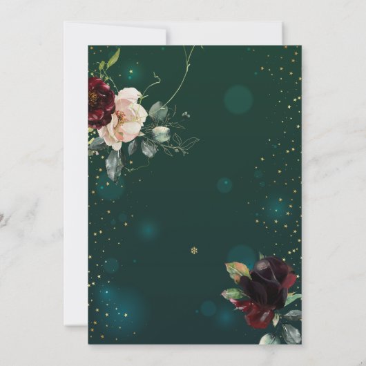 Gold Tiara, Burgundy Flowers Green Quinceañera Kaart (Achterkant)