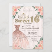 Gold Tiara,Confetti,Dress,Striped Floral Sweet 16 Kaart (Voorkant)