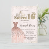 Gold Tiara,Confetti,Dress,Striped Sweet 16 Kaart (Staand voorkant)