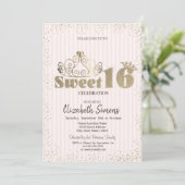 Gold Tiara Confetti Princess Striped Sweet 16 Kaart (Staand voorkant)