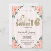 Gold Tiara Confetti Rozen, gestript Sweet 16 Kaart (Voorkant)