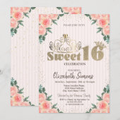 Gold Tiara Confetti Rozen, gestript Sweet 16 Kaart (Voorkant / Achterkant)